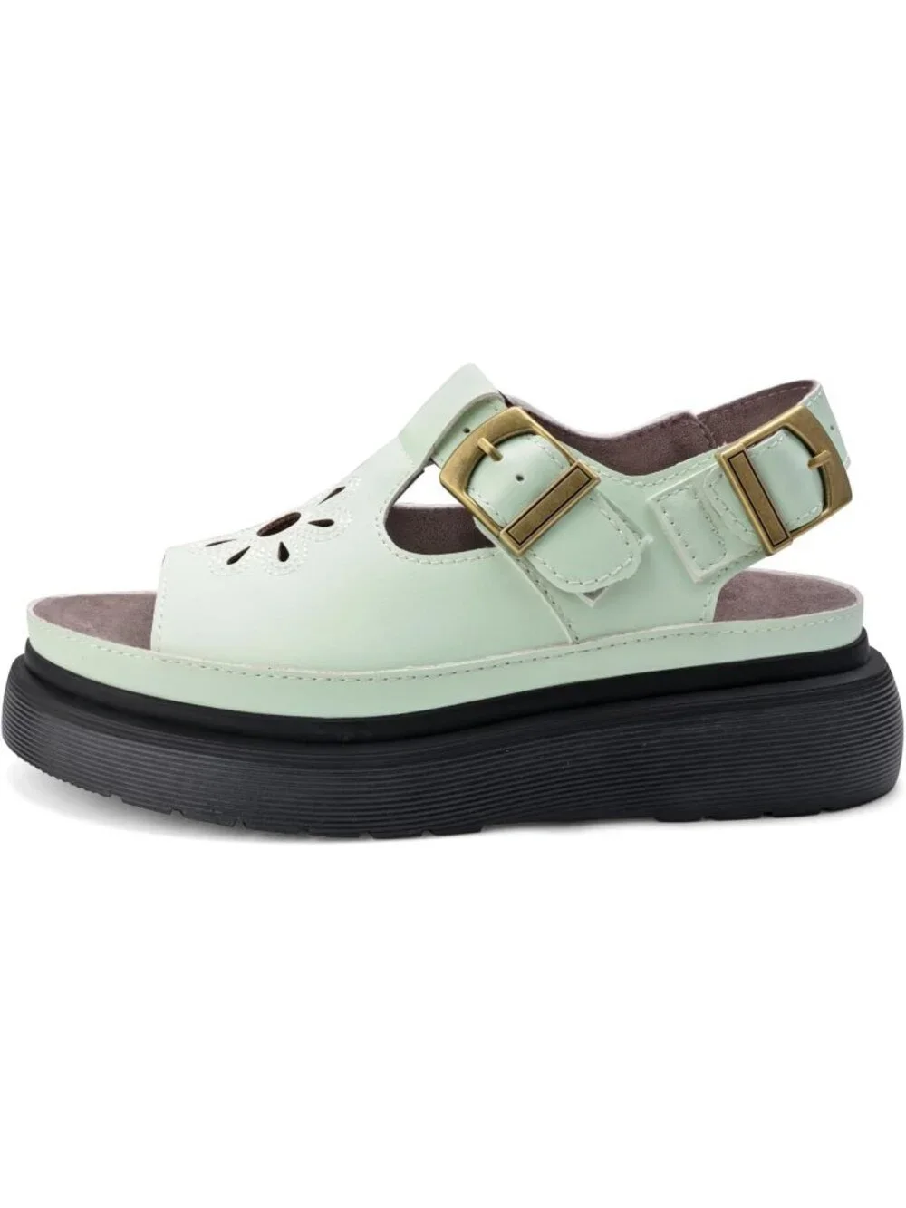 Women's Green Flat Open Toe Flower Decoration Fisherman Platform Sandal Shoes